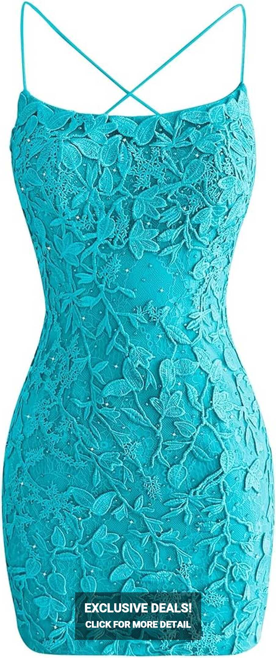 Amazon.com: Lace Tight Homecoming Dresses Aqua Short Prom Dresses ...