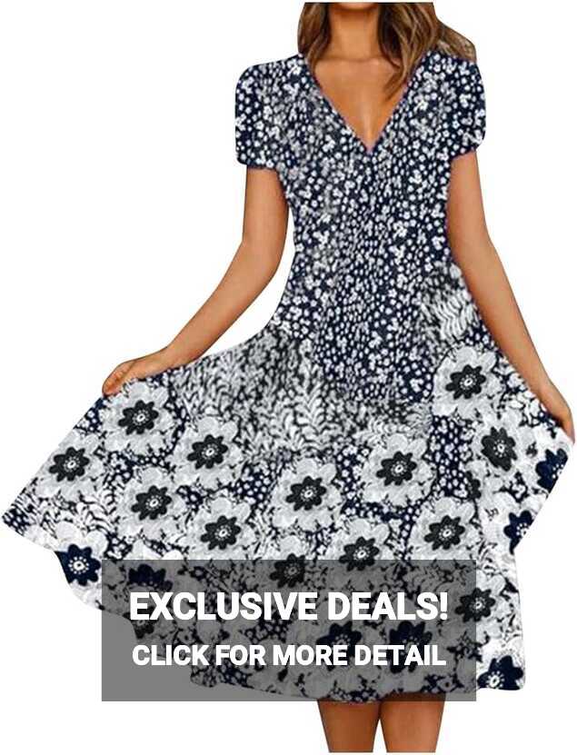 Amazon.com: Ladies Summer Casual Dress Boho Floral Dresses for ...