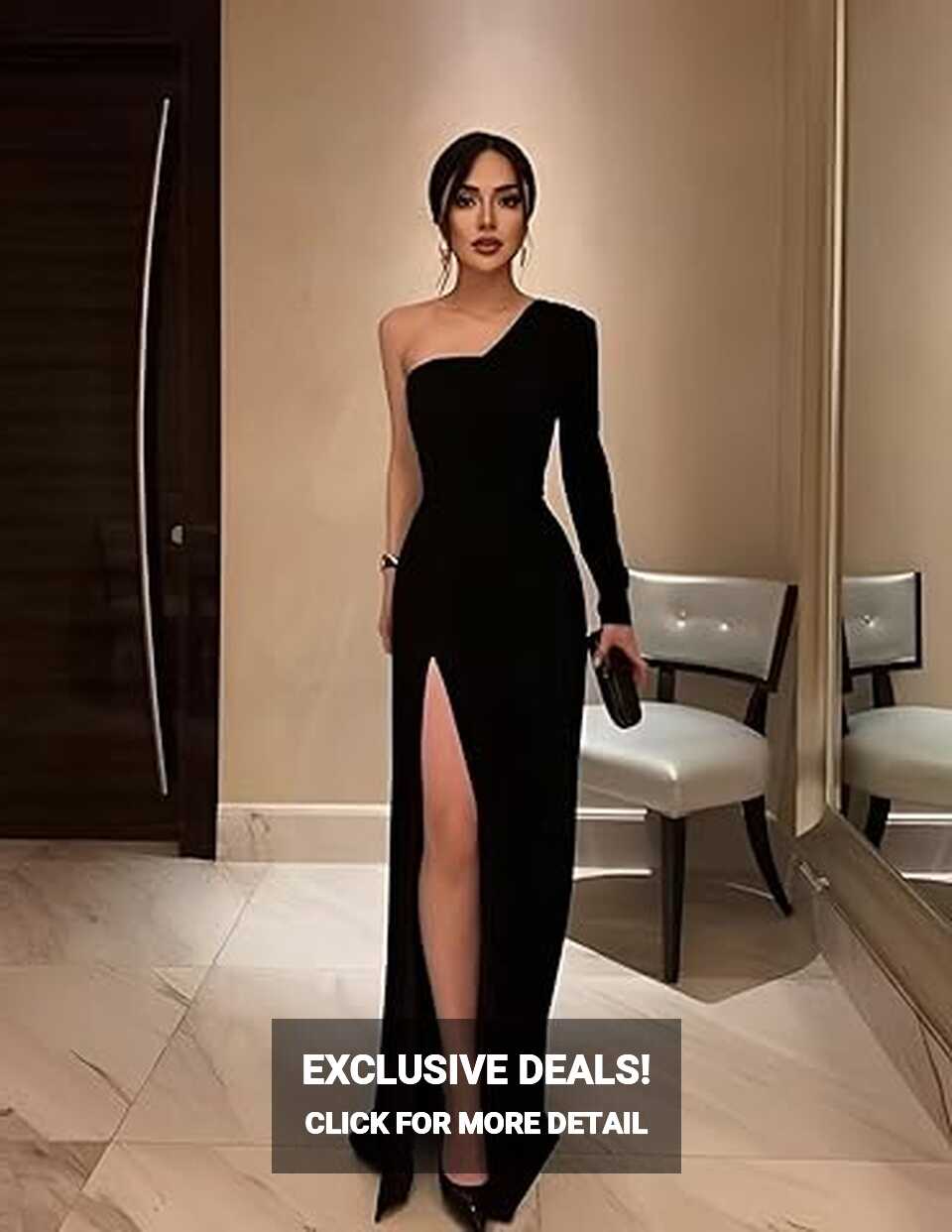 Amazon.com: Long Sleeve Black Evening Gown