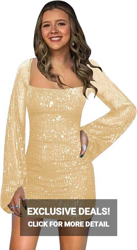 Amazon.com: Long Sleeve Sparkly Sequin Homecoming Dresses for ...