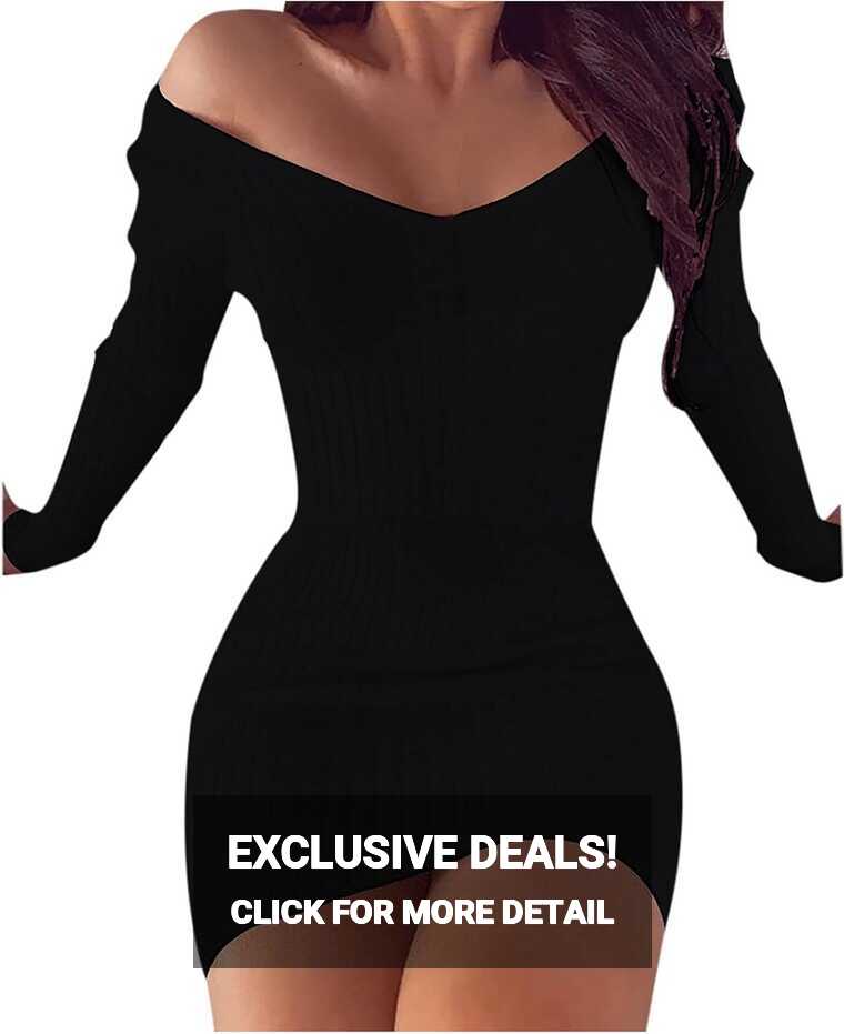 Amazon.com: Long Sleeve T Shirt Dress Women Slim Fitted Ribbed ...