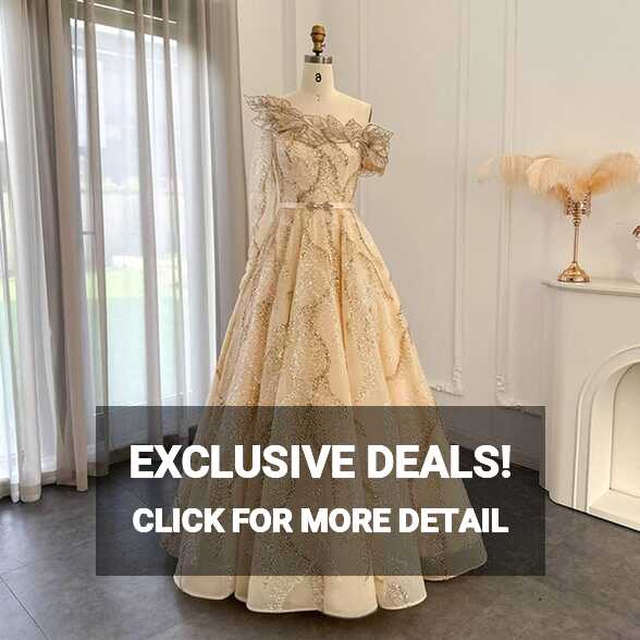 Amazon.com: MBETA Luxury Ball Gown Gold Evening Dresses for Women ...