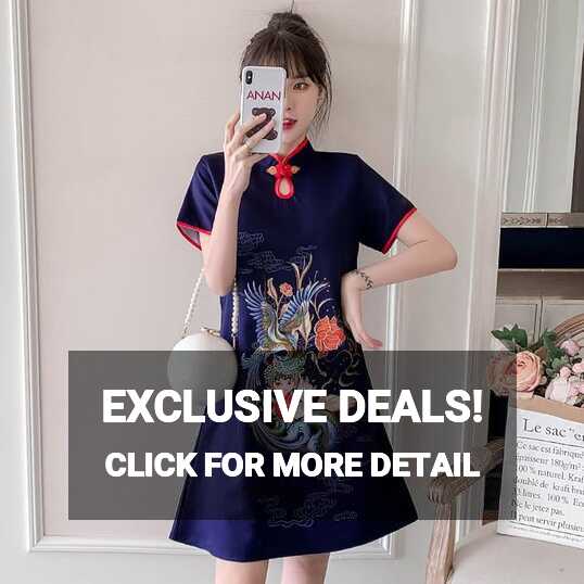 Amazon.com: Navy Blue Elegant Party Modern Cheongsam Dress for ...