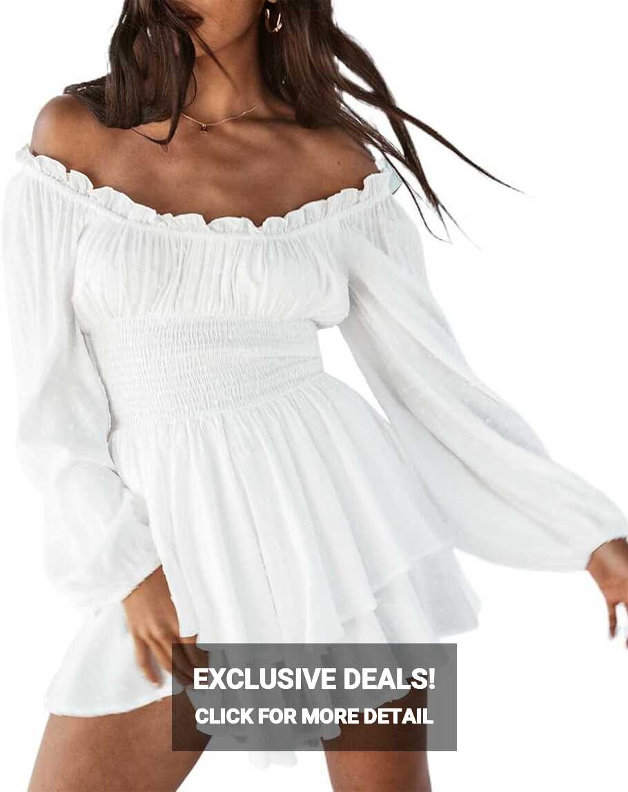 Amazon.com: Off The Shoulder Dresses for Women White Puff Sleeve ...