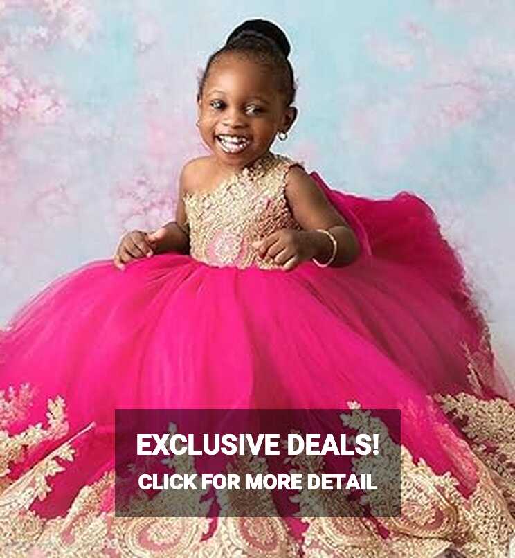 Amazon.com: One Shoulder Gold Lace Toddler Flower Girl Dresses for ...