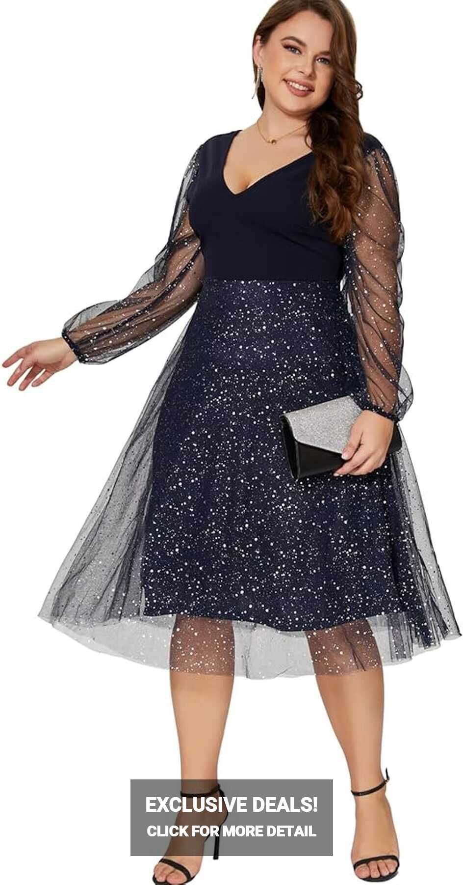 Amazon.com: Parara Plus Size Mesh Cocktail Evening Party Dress for ...