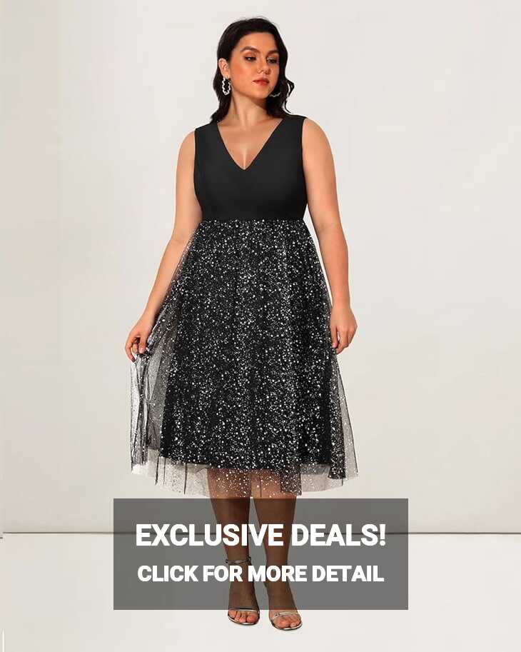 Amazon.com: Plus Size Black Dress Formal Cocktail Party Evening ...