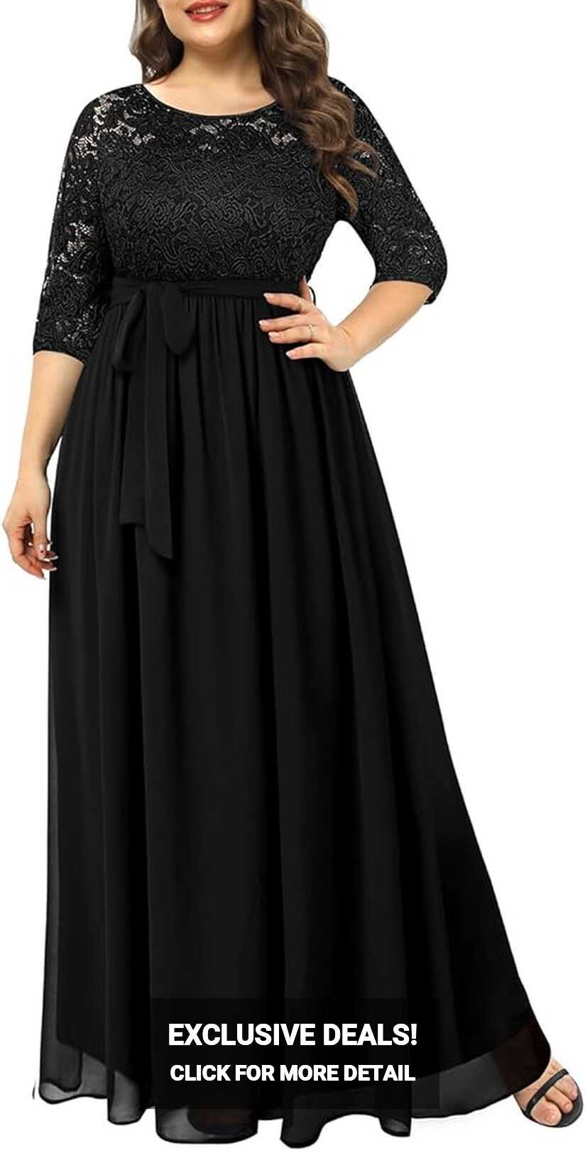 Amazon.com: Plus Size Black Formal Gowns Evening Dresses Lace ...