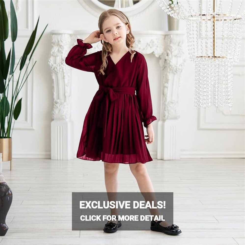 Amazon.com: Seiciviy 2024 Girls Dresses Long Sleeve Kids Pleated ...