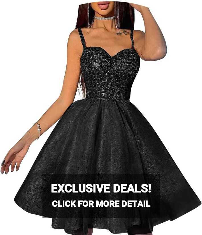 Amazon.com: Sequin Tulle Spaghetti Straps Prom Dresses Ball Gown ...