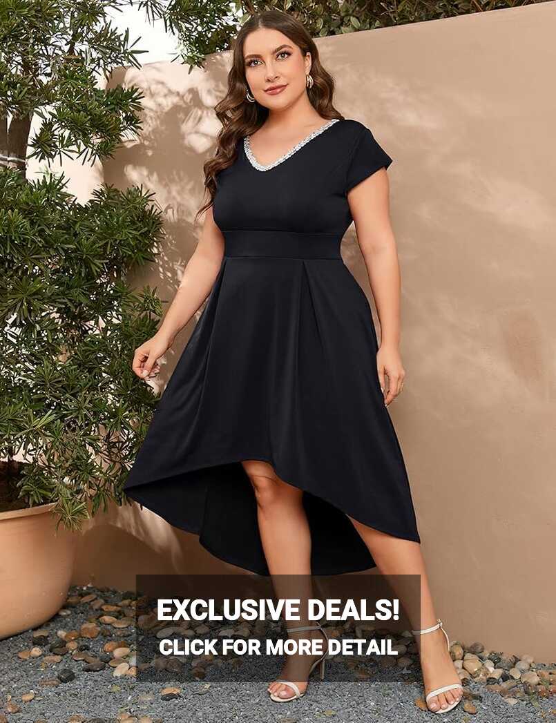 Amazon.com: ShopWonder Women&#39;s Plus Size High-Low Formal Dress V ...