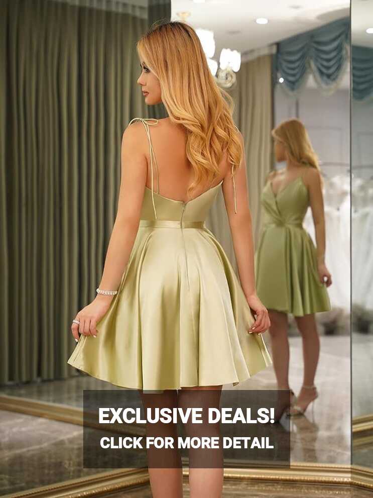 Amazon.com: Simple V-neck Homecoming Dresses for Teen with Pockets ...