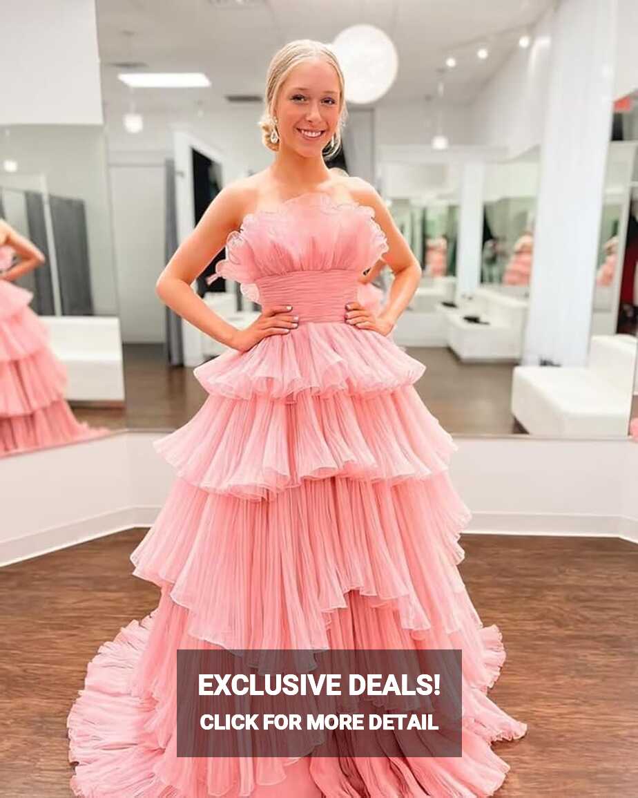 Amazon.com: Strapless Ruffles Prom Dress for Girls 2023 Long Tulle ...