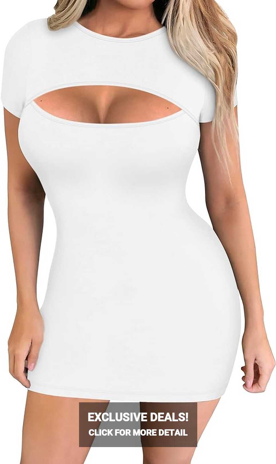 Amazon.com: TRENLIVER Summer Sexy Cut Out White Bodycon Dress ...