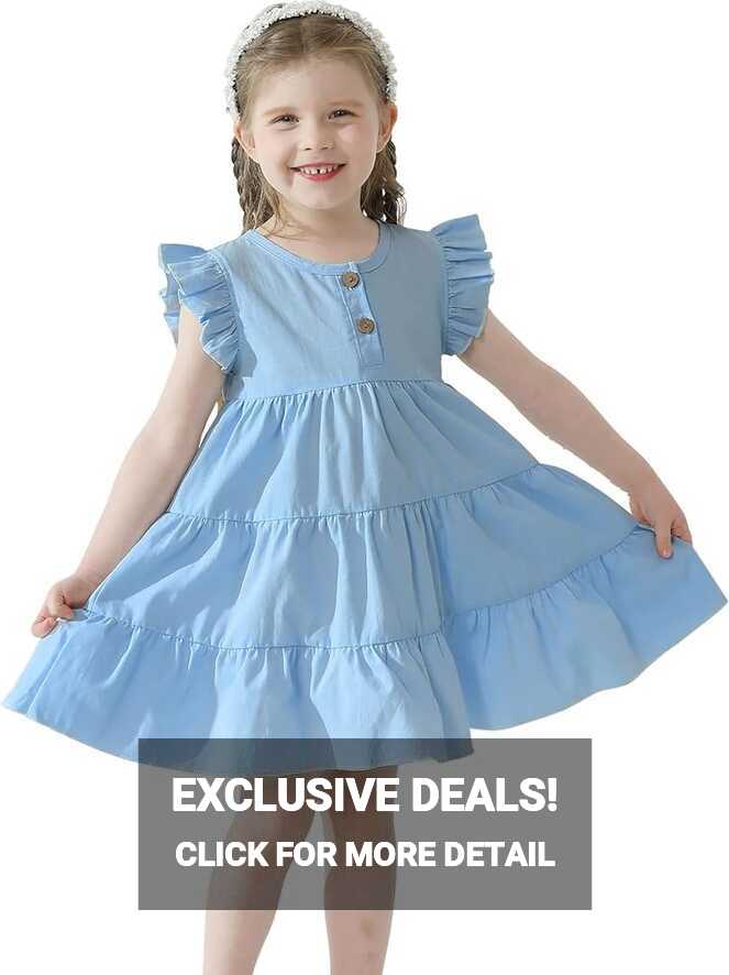 Amazon.com: Toddler Baby Girl Cotton Linen Dress Ruffle Sleeve ...