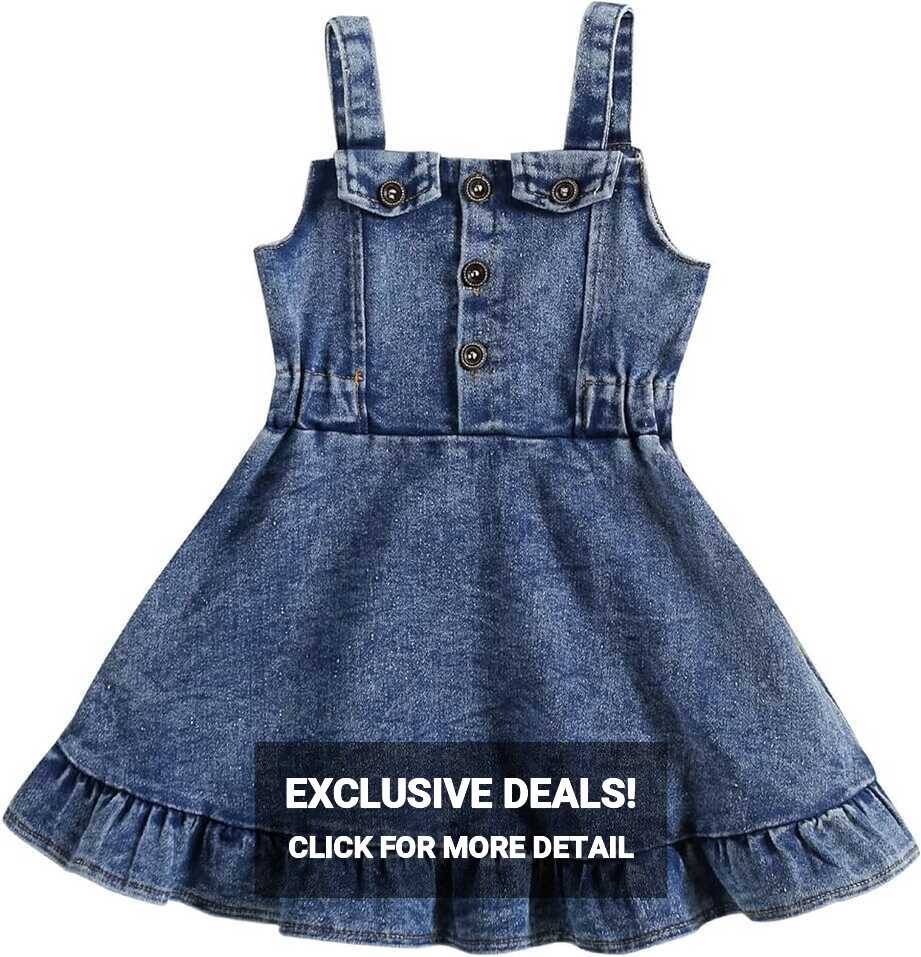 Amazon.com: Toddler Baby Girl Denim Dress Ruffles Sleeveless Strap ...