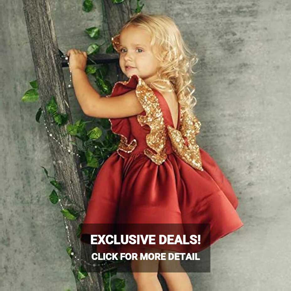 Amazon.com: Toddler Baby Girl Dress Gold Ruffles Party Dress ...