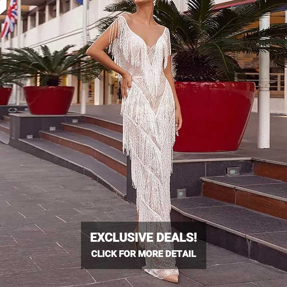 Amazon.com: Uillui Evening Maxi Gown for Women 20s Vintage Fringe ...