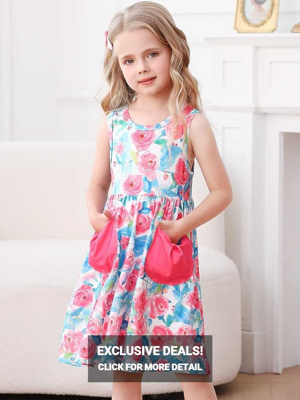 Amazon.com: Vieille 5t Girl Dresses with Big Pocket Cute Flower ...