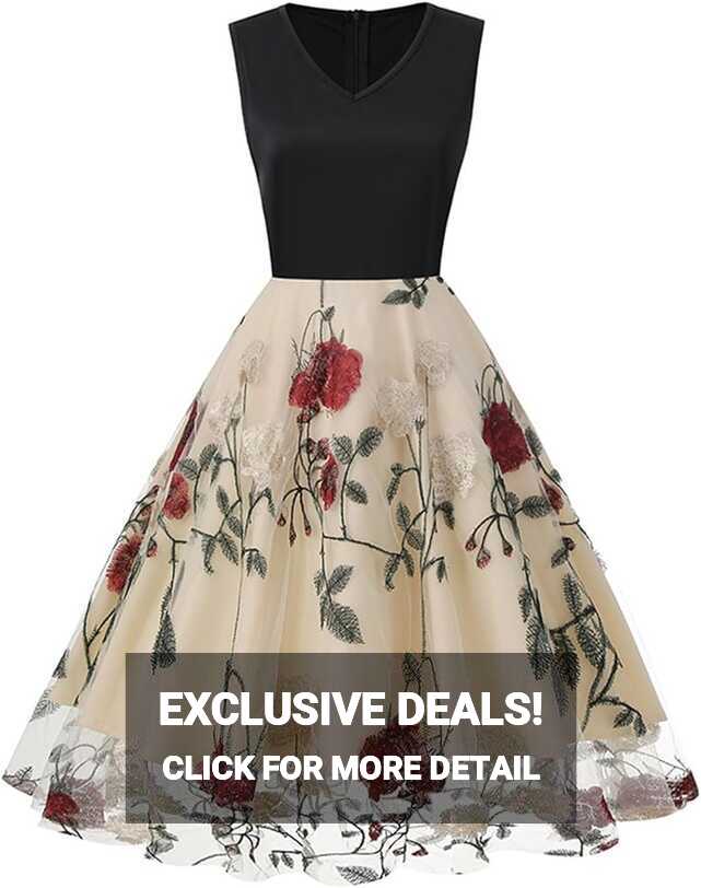 Amazon.com: WALKFB Cocktail Dresses for Women Floral Embroidery ...