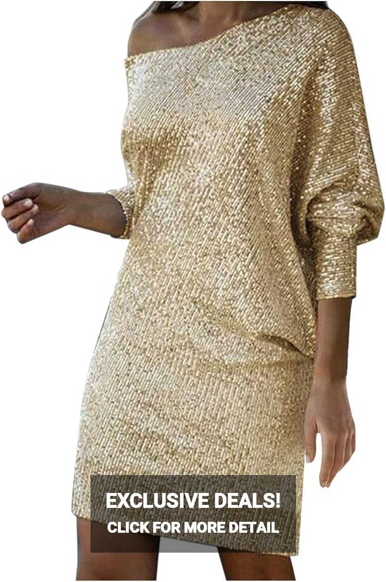 Amazon.com: WALKFB Womens Long Sleeve Sparkly Short Dresses Long ...