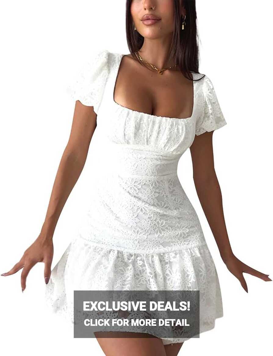 Amazon.com: White Dress for Women Ruffle A Line Flowy Graduation ...