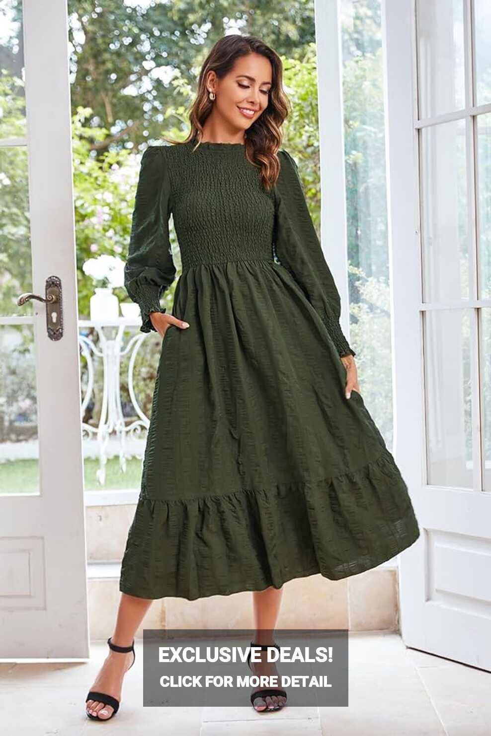 Amazon.com: Women&#39;s Casual Midi Dress 2024 Spring Fall Long Sleeve ...