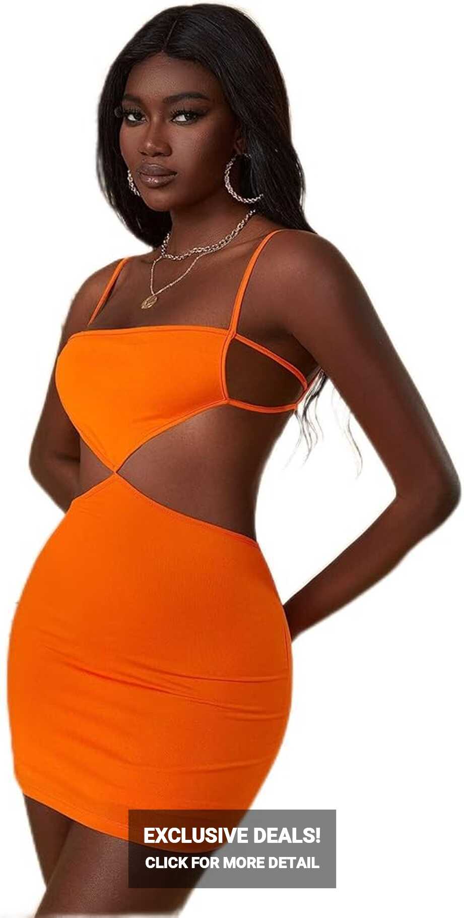 Amazon.com: Women&#39;s Dresses Neon Orange Crisscross Backless Slit ...