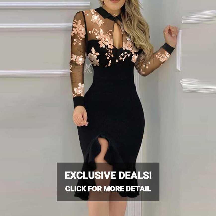 Amazon.com: Women&#39;s Elegant Bodycon Party Dress Sexy Floral Lace ...