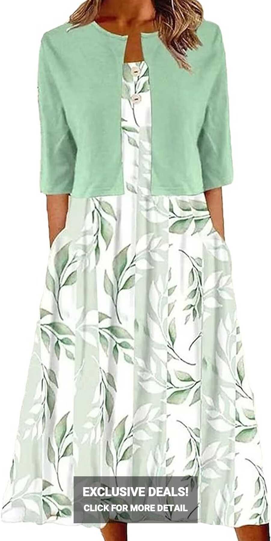 Amazon.com: Women&#39;s Floral Flowy Midi Dress with Crop Jacket Two ...