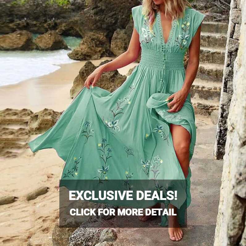 Amazon.com: Women&#39;s Spring Summer Dress Puff Sleeve Summer Beach ...