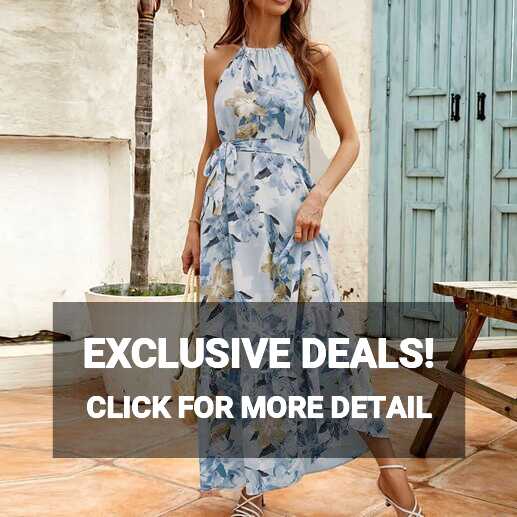 Amazon.com: Women&#39;s Summer Floral Maxi Sun Dress Sleeveless Halter ...