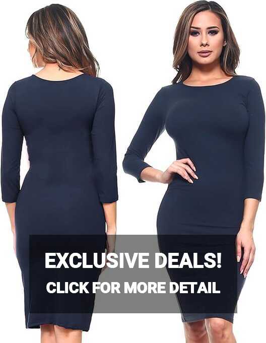 Amazon.com: Women Cocktail Party Bodycon Dress Casual 3/4 Long ...