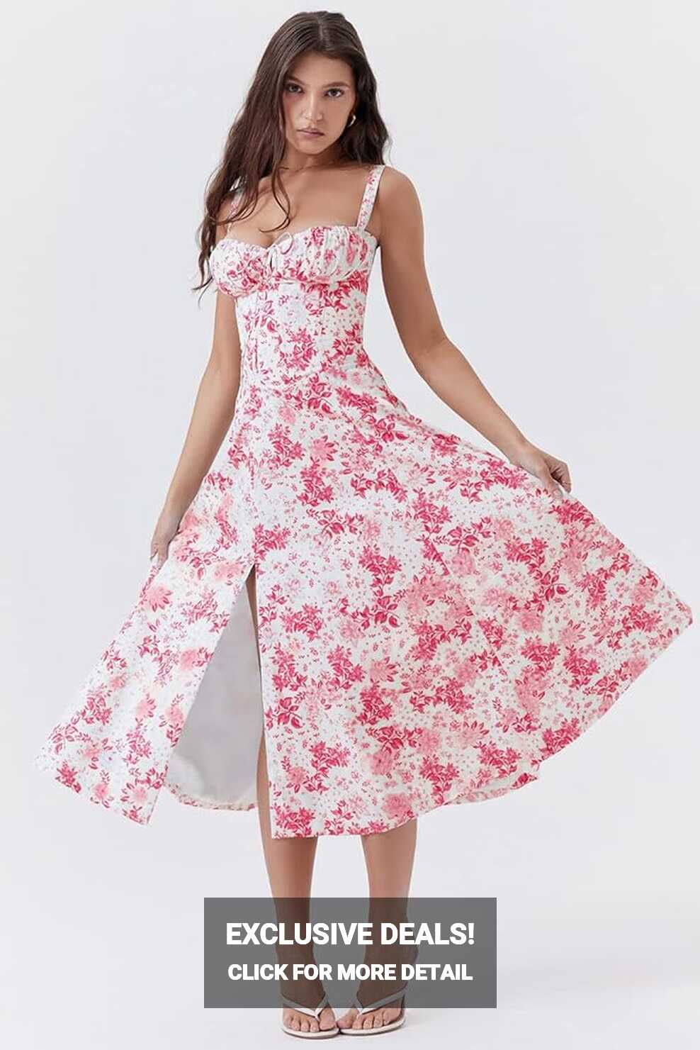 Amazon.com: Women Floral Print Bustier Sundress Summer Square Neck ...