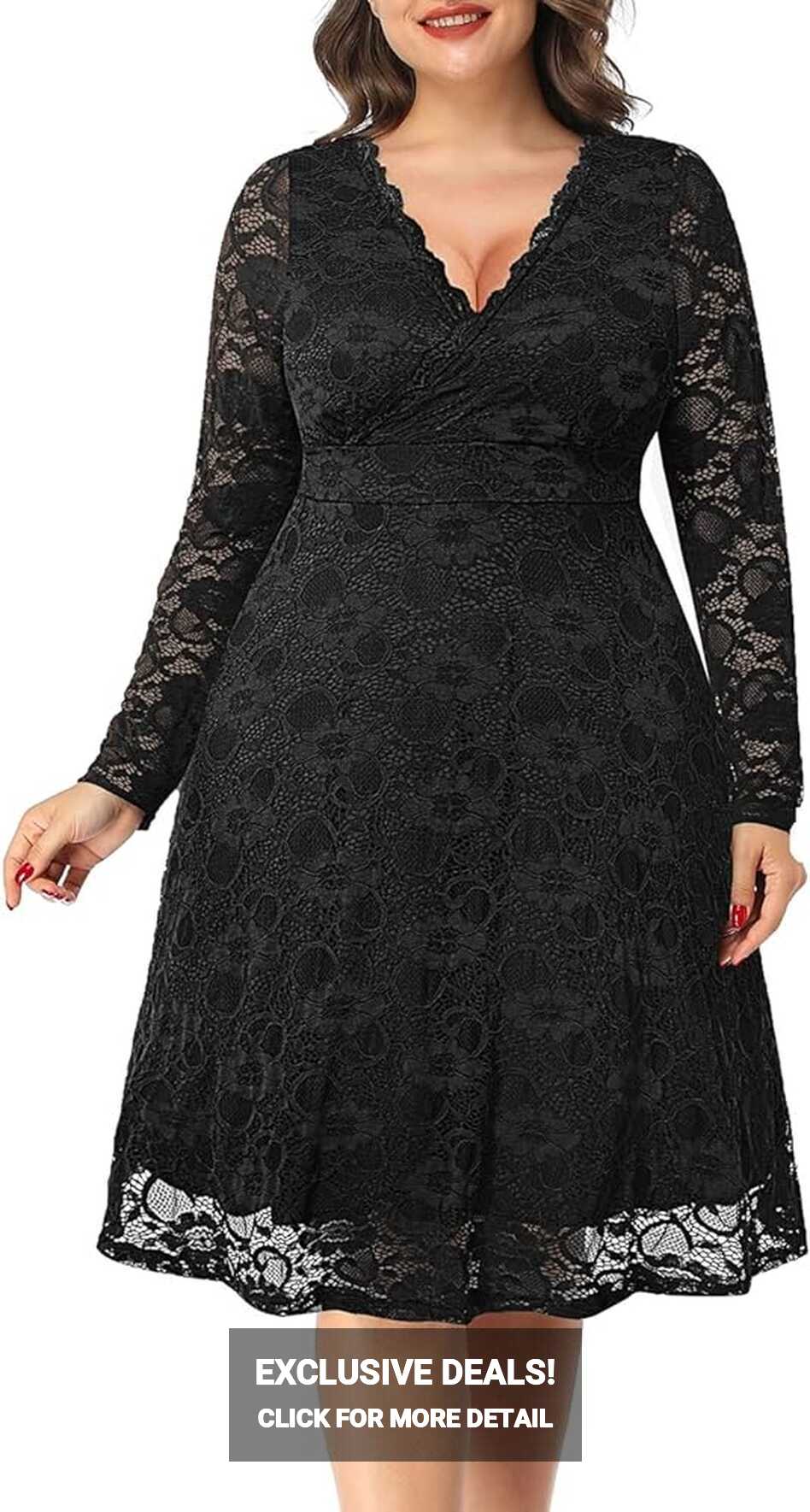 Amazon.com: Women Plus Size Wedding Guest Dresses Cocktail Black ...