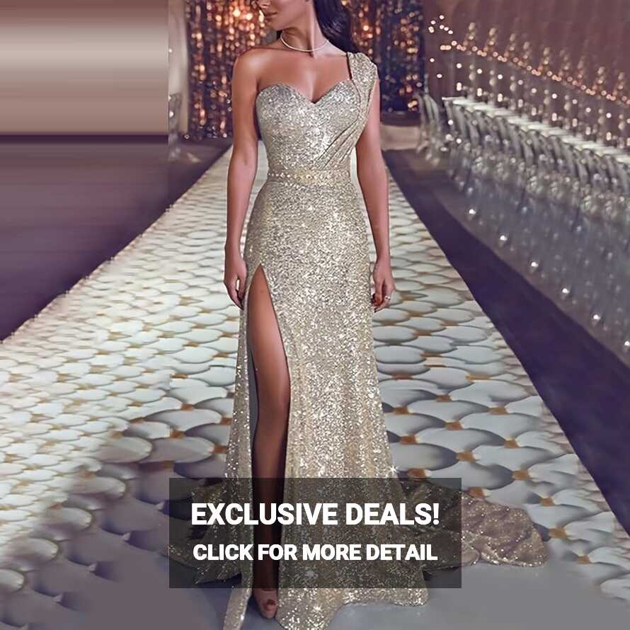 Amazon.com: Women Sequin Prom Party Gown Sexy Gold Evening ...