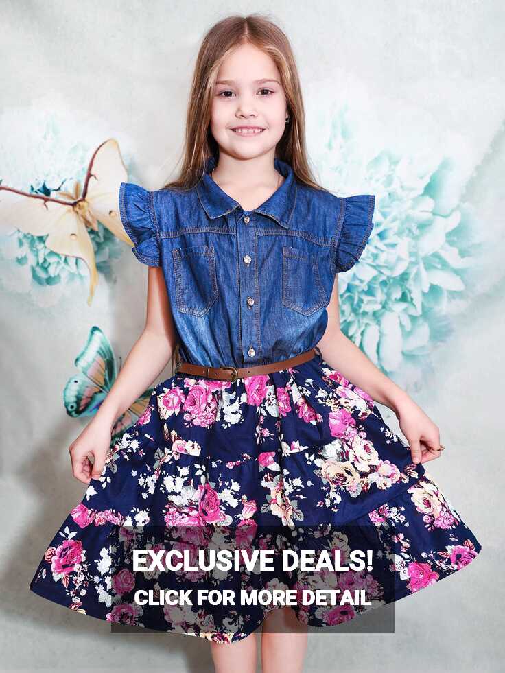 Amazon.com: YJ.GWL Girls Dresses, Denim Tops Flower Girls Dress ...