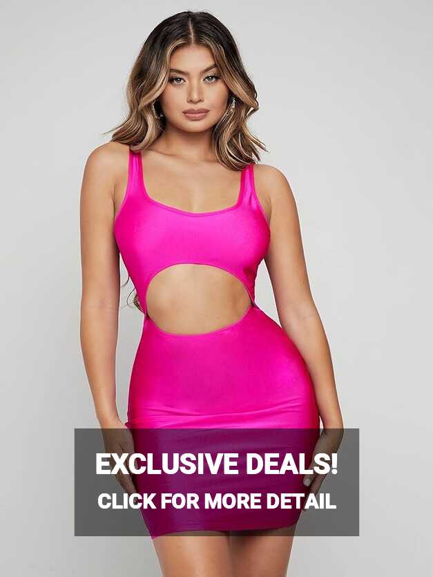 Amazon.com: ZJRLY Neon Pink Cut Out Front Bodycon Dress Make Your ...