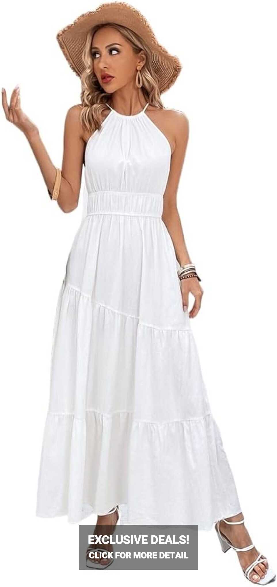 Amazon.com: ZOKIVA Womens Summer Dress White Dress Solid Ruffle ...