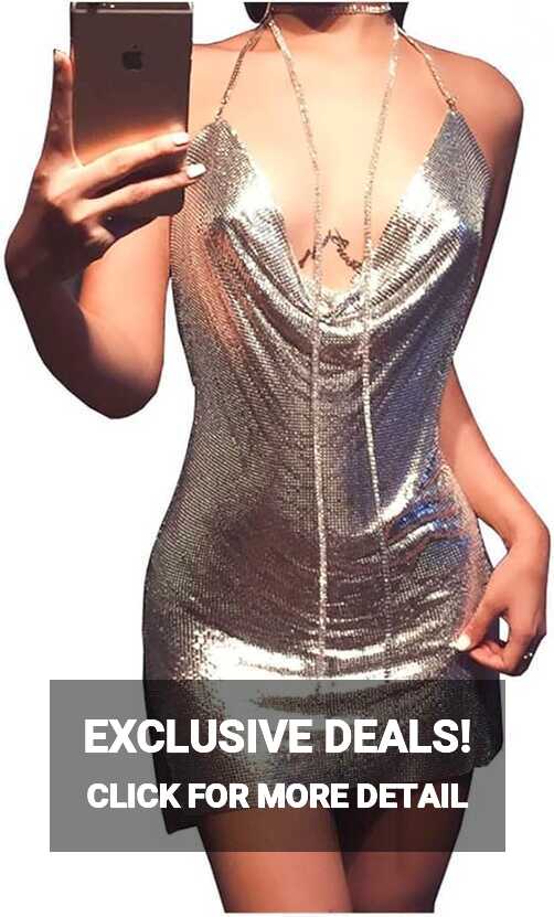 Amazon.com: Zeelina Sparkly Silver Sequin Dress Back Crisscross ...