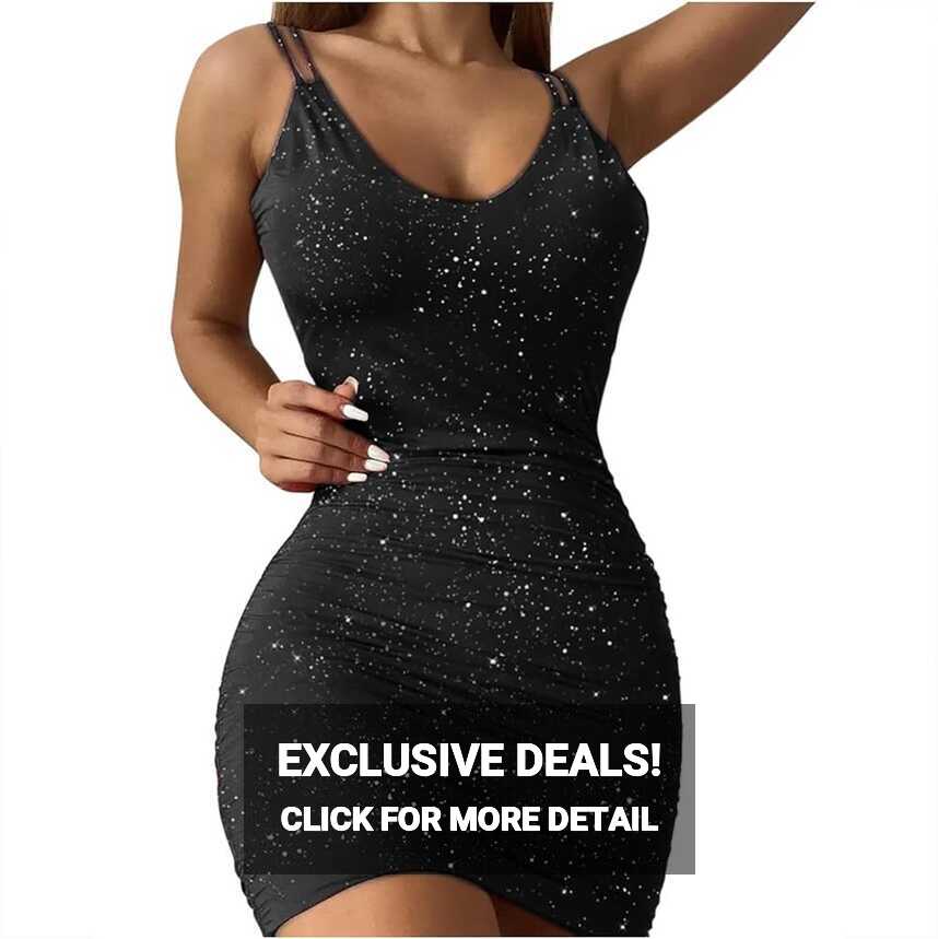 Amazon.com: yardsong Sequin Bodycon Dresses for Women Double ...