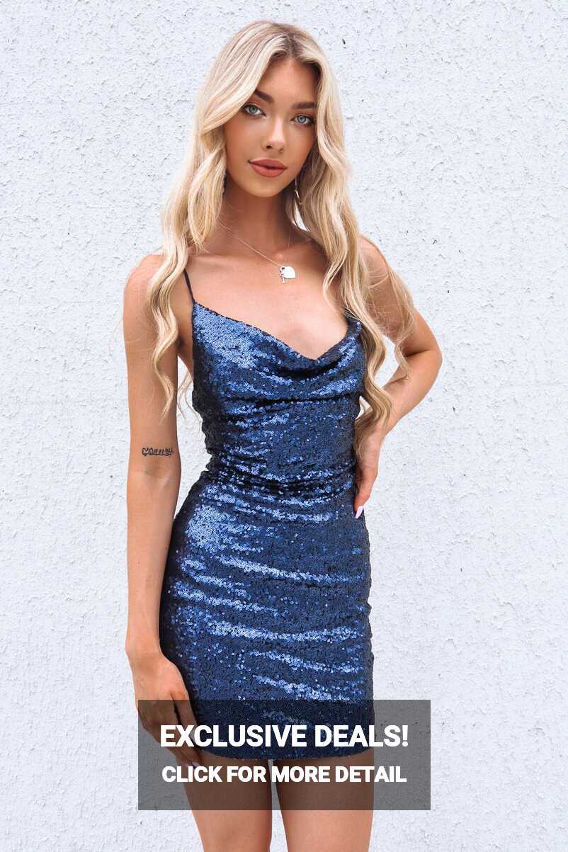 Ambrosia Sequin Dress - Navy Blue Semi Formal Celebration Party ...