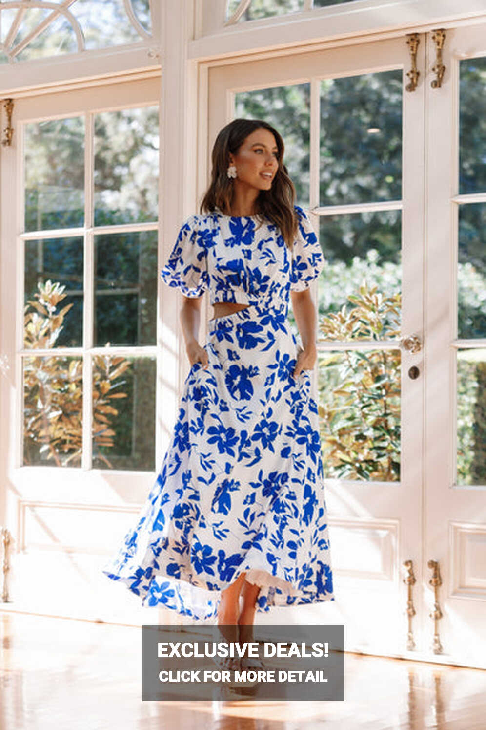 Aminah Puff Sleeve Dress - Blue Floral - Petal &amp; Pup