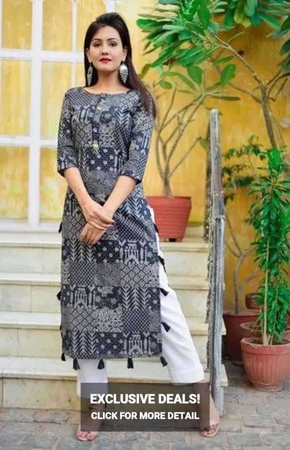 Ananya 3/4th Sleeve Beautiful Navy Blue Handloom Long Kurti, Wash ...