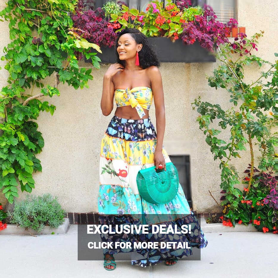 Anaya Yellow Blue Floral Print Two Piece Skirt Set – SKCouture