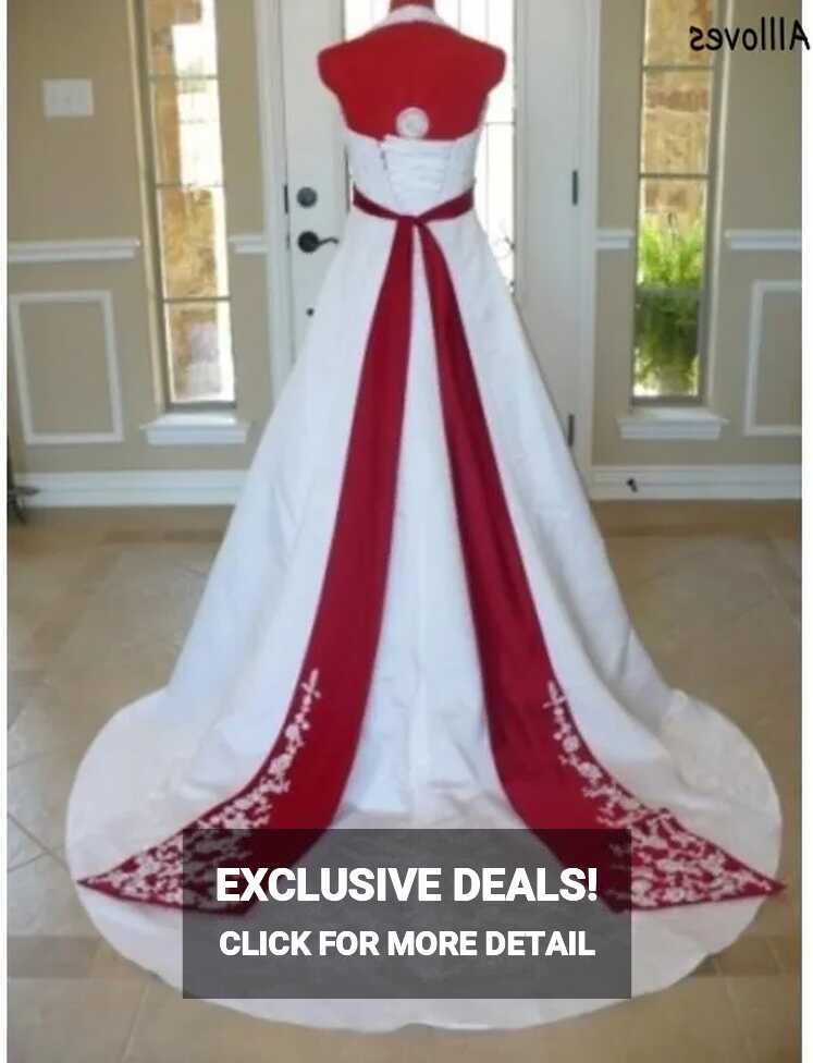 And African Red White A Line Wedding Dresses Halter Elegant Satin ...