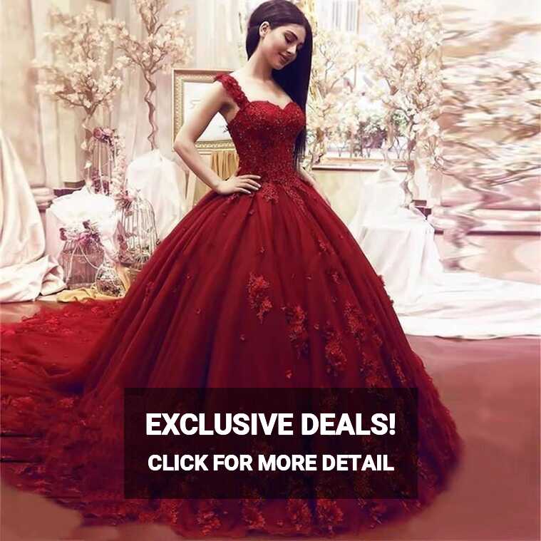 Angelsbridep Burgundy 3D Appliques Princess Ball Gown 15 Year Old ...