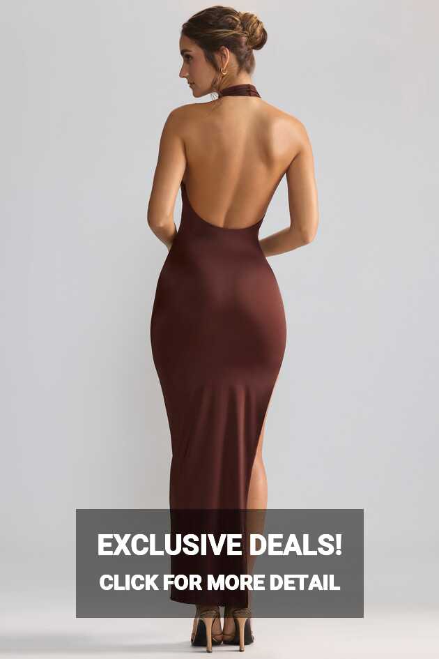 Anise Premium Jersey Cowl Neck Backless Maxi Dress in Brown | Oh Polly