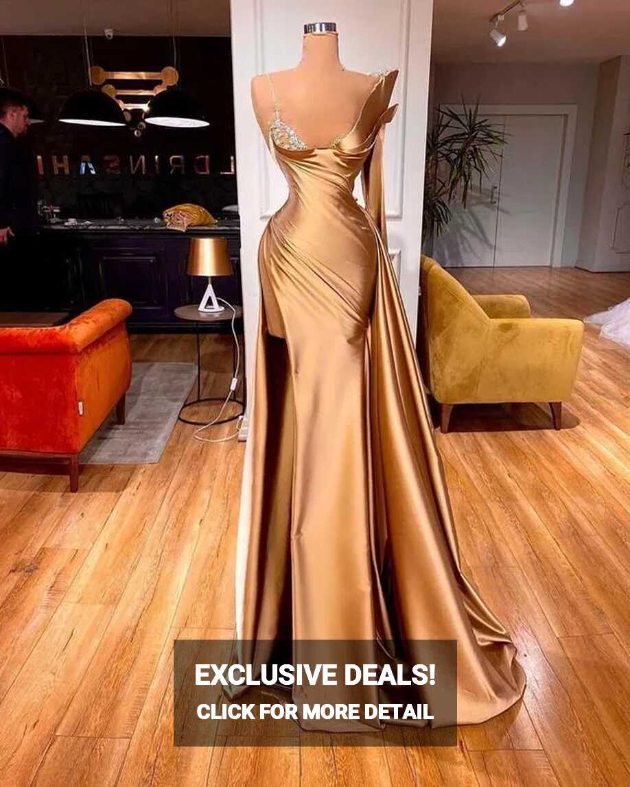 Arabic Gold Crystal High Split Prom Dress Ebi Aso Satin Evening ...