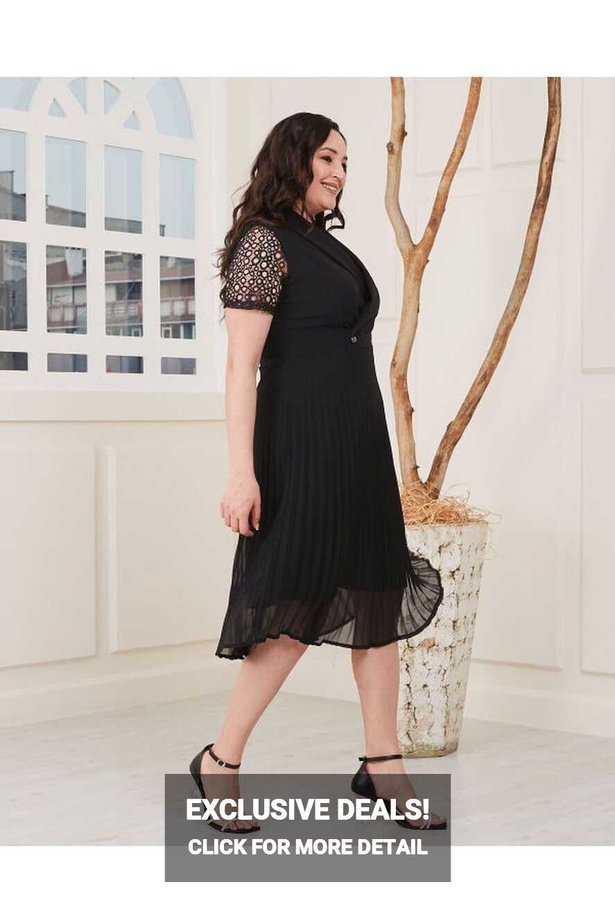 Arden Plus Size Short Evening Dress, Black Chiffon, Pleated Skirt ...